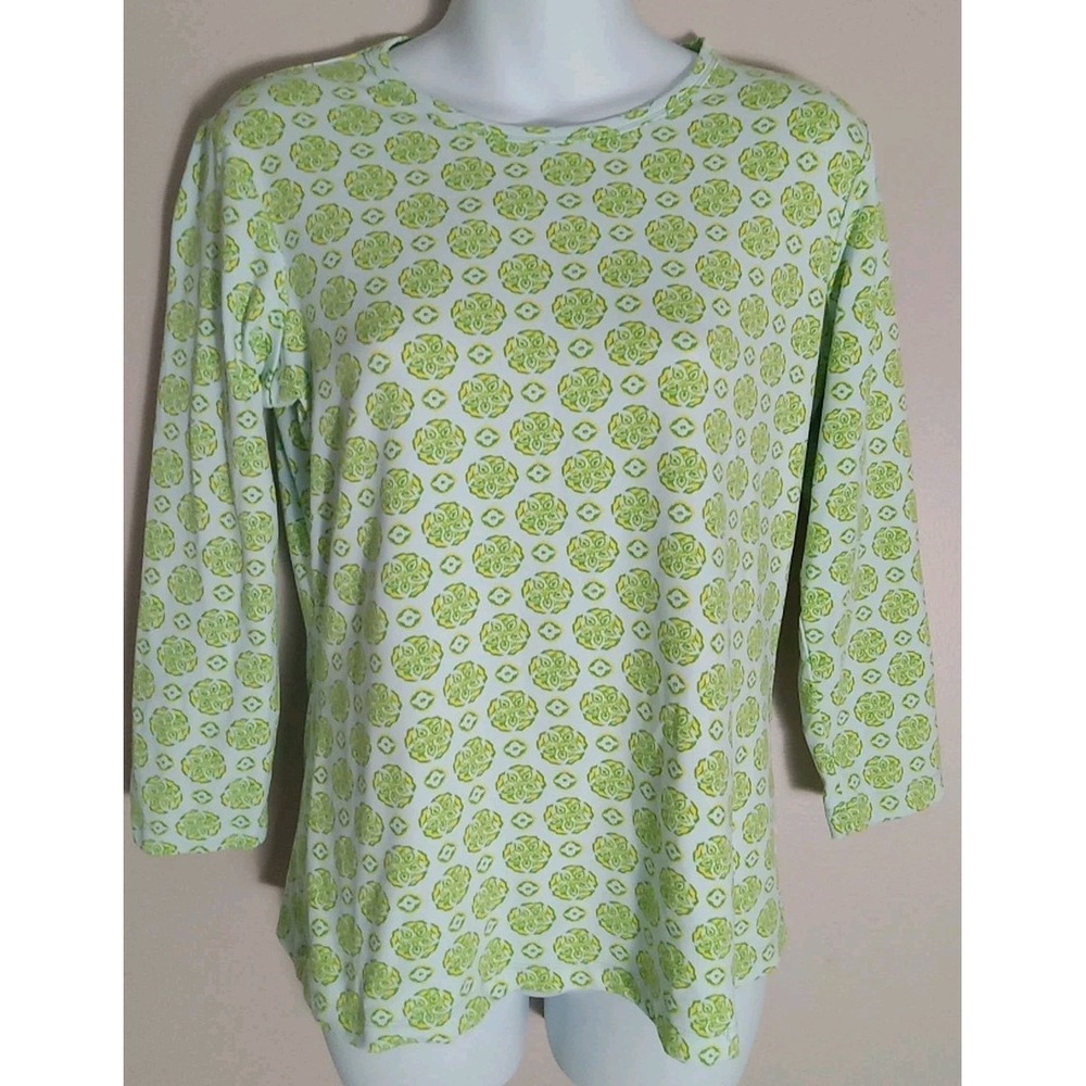 j mclaughlin Women Green Yellow Pattern 3/4 sleeve Spandex‎ Top Size M